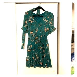 Express Forest Green Flower Floral Short Dress Sm